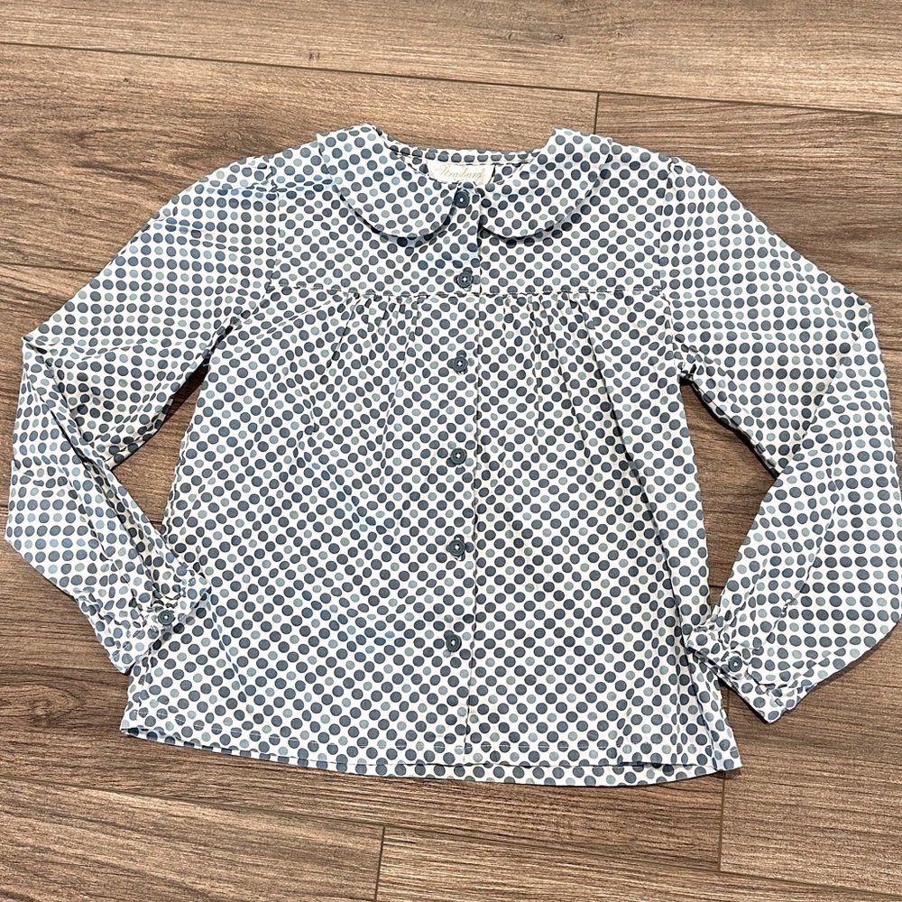 Strasburg Girls 8 Peter Pan Collar Blue and Gray Polka Dot Blouse